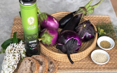 Bruschette con melanzane, fior di finocchio ed Evo blend