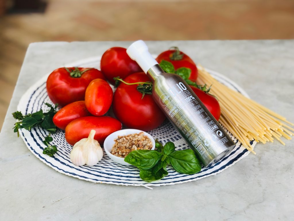 spaghetti con pomodori arrosto