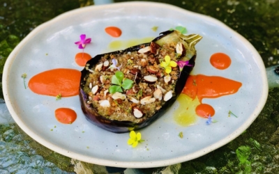 Melanzana arrostita, mandorle, finocchietto ed olio di Coratina