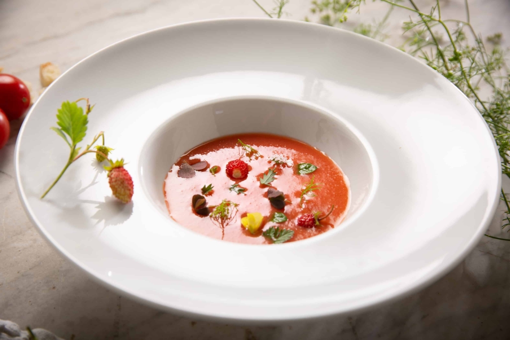zuppetta di fragole ed olio extravergine di oliva Mignola Frantoio Valeri